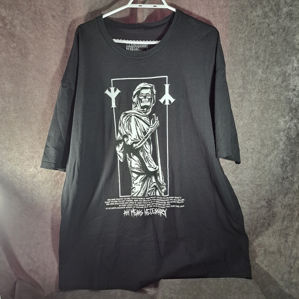 Any Means Necessary Death Is Blind Black White Graphic Tee NWOT 3XL OOP